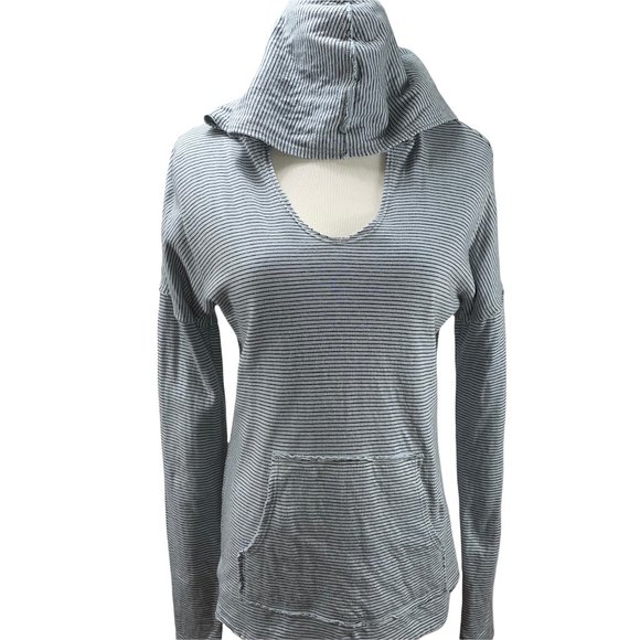 Sundance Striped Lightweight Cotton Knit Top Sweatshirt Hoodie Pocket Stretch - Picture 3 of 11